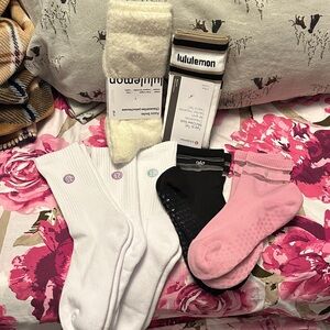 lululemon athletica White, ALO Black, and Pink Athletic Socks